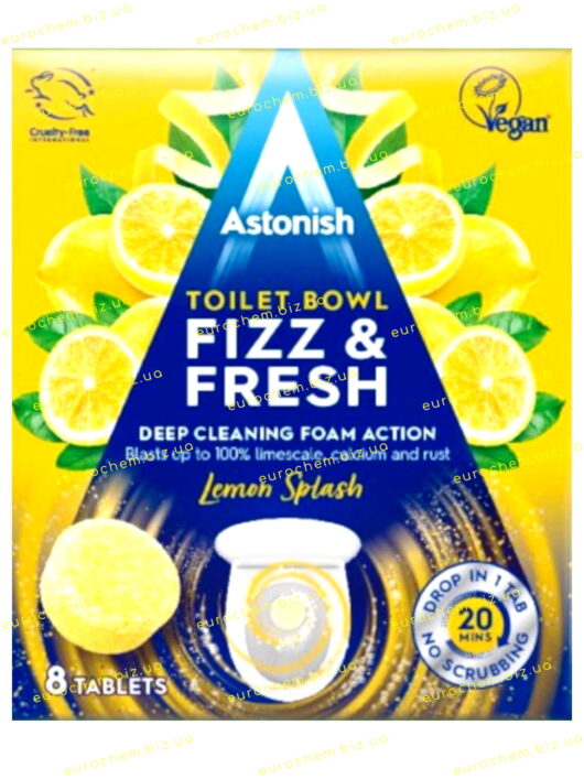 Таблетки для миття унітазу Astonish Toilet Bowl Fizz&Fresh Lemon Splash (Лимон) / 8 капсул (C2145/5060060212732) - Зображення 2