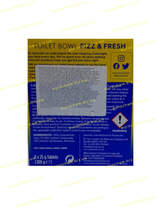 Таблетки для миття унітазу Astonish Toilet Bowl Fizz&Fresh Lemon Splash (Лимон) / 8 капсул (C2145/5060060212732) - Зображення 5
