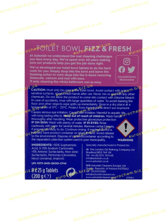 Таблетки для миття унітазу Astonish Toilet Bowl Fizz&Fresh Pink Peony Fresh (Рожева півонія) / 8 капсул (5060060212633) - Зображення 4