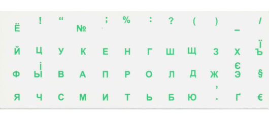 Антиблікові наклейки на клавіатуру колір літер зелений / Розкладка: Українська+Російська / 48 клавіш / прозорий фон (STKMTT-048G) - Зображення 2